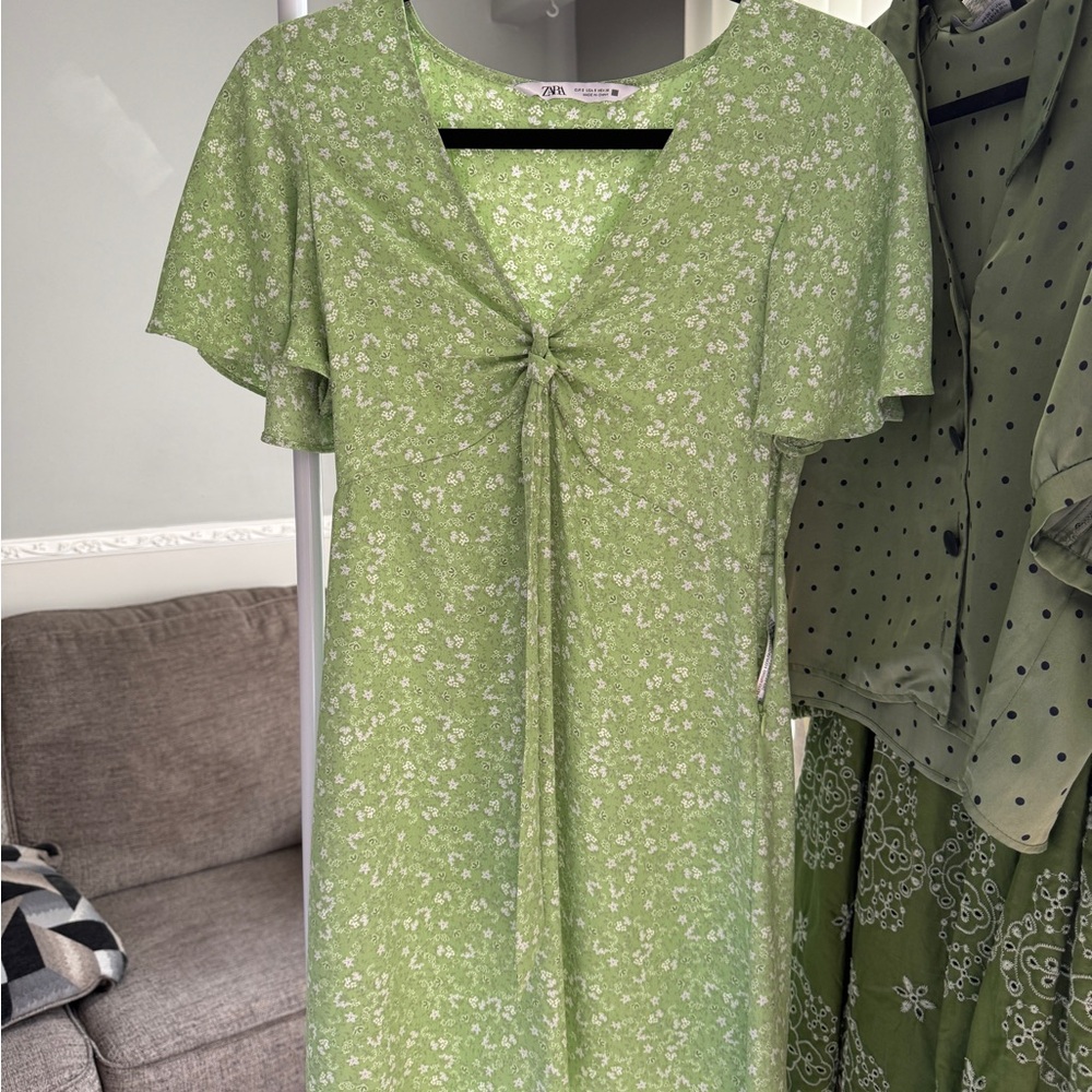 Zara Light Green Floral Midi Dress